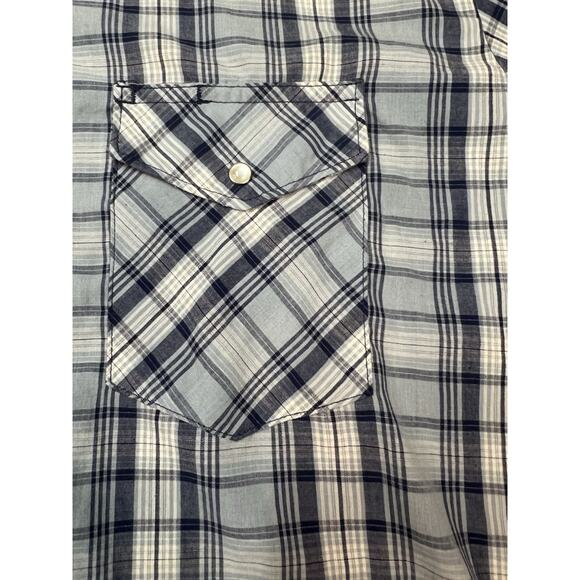 Wrangler Men’s Western Plaid Snap Button Shirt Blue Gray Short Sleeve XXL - Picture 7 of 10